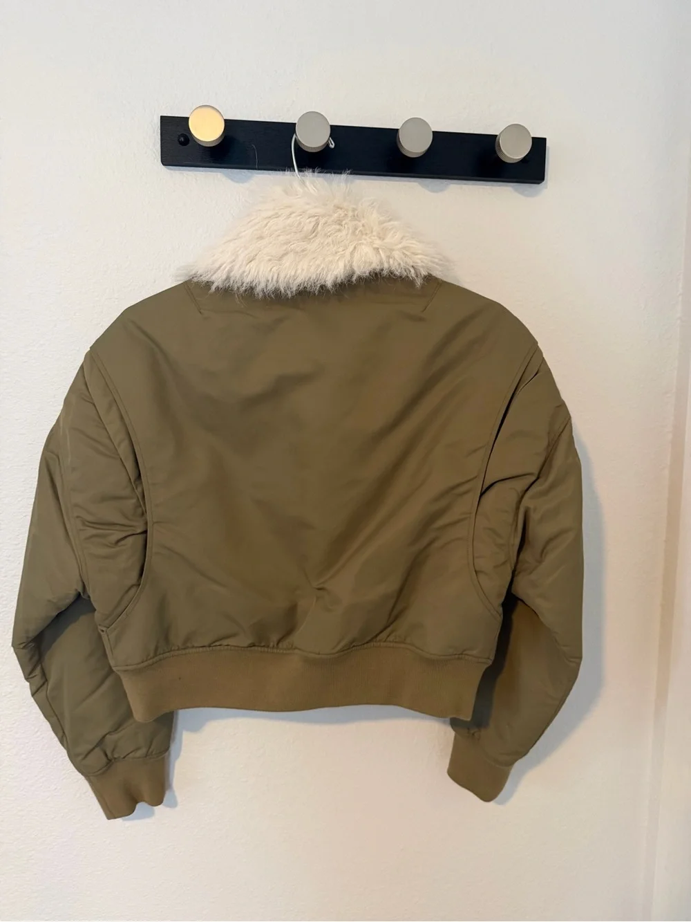 rag & bone Olive Bomber Jacket with Cream Faux Fur Collar